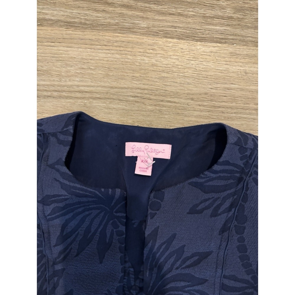 Lilly Pulitzer Shaylee Jacket True Navy Palm Paradise Puckered XXS - Picture 3 of 4
